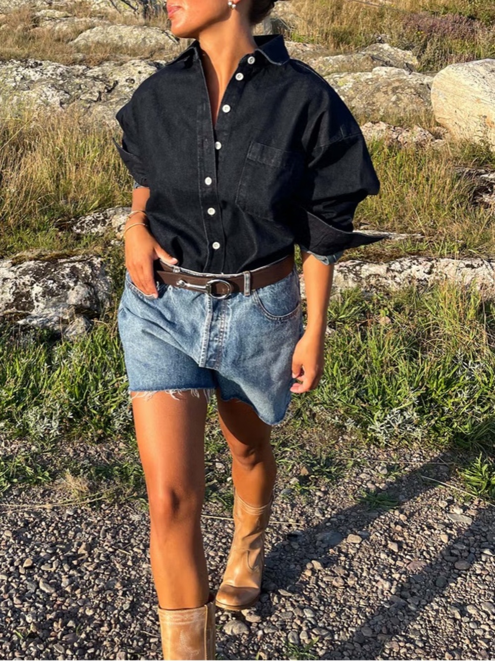 Djerf Avenue Denim Shorts Vintage Blue